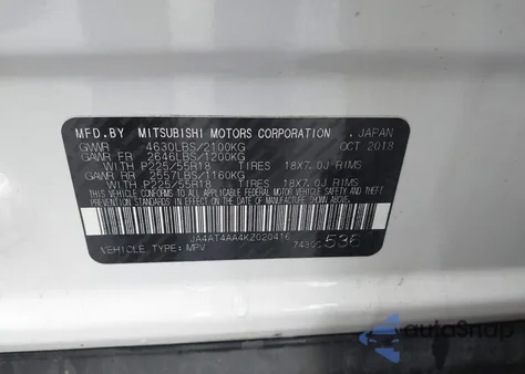 2019 Mitsubishi Eclipse Cross Le from USA, damaged, VIN JA4AT4AA4KZ020416